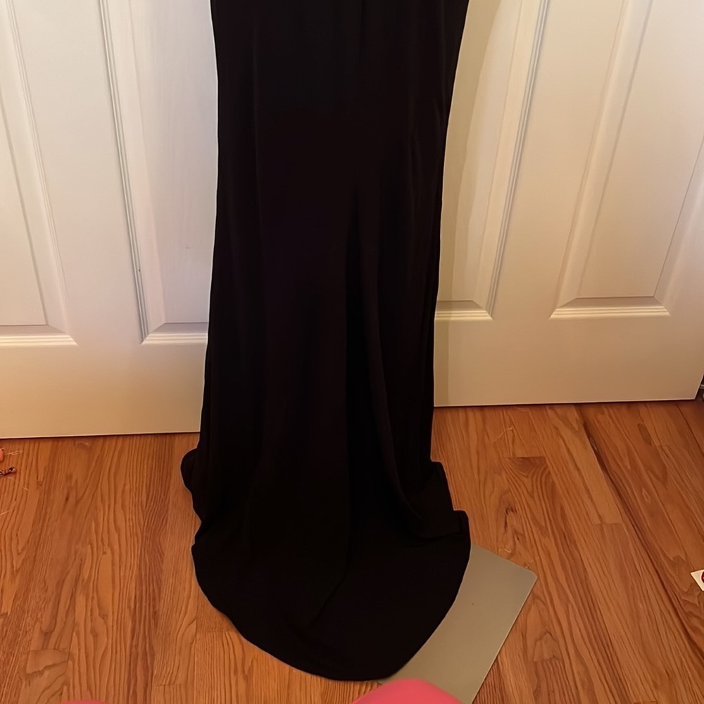 1001Nights black backless evening/prom dress with chain straps and train sz9/10 - Picture 2 of 6